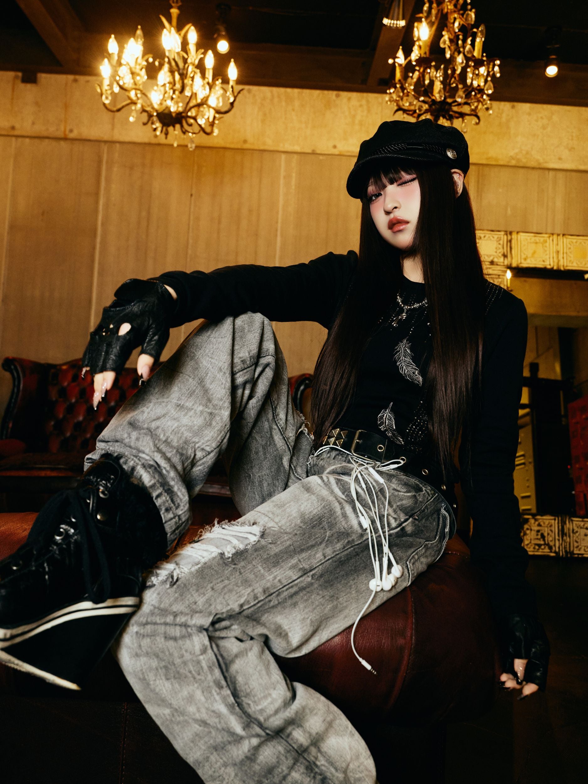 フェザーラインストーンロンT