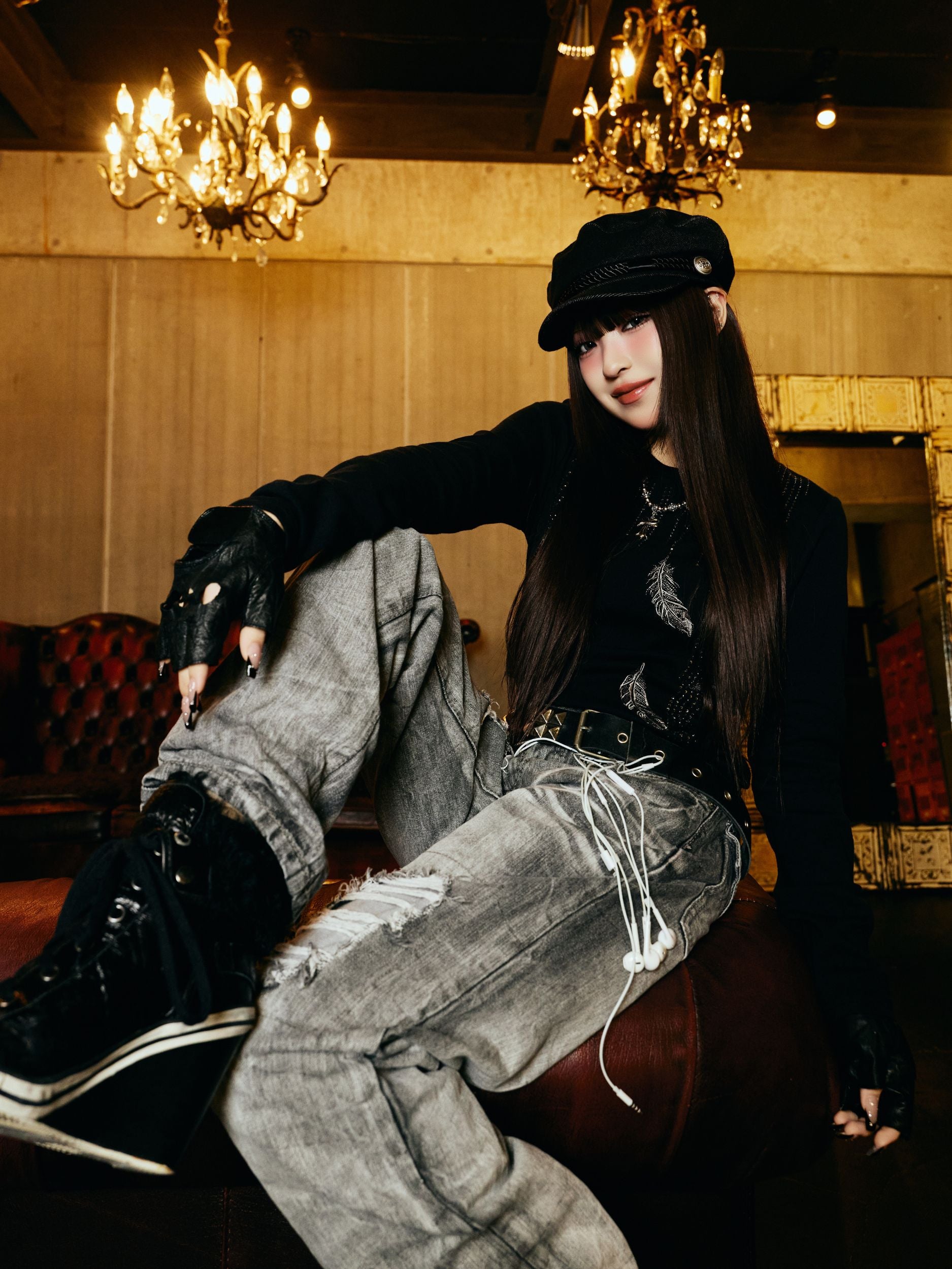 フェザーラインストーンロンT